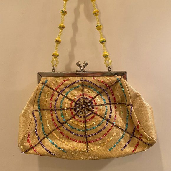 Yellow Evening bag with beads and sequins - Picture 1 of 5